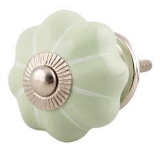 Light Green With Silver Line Medium Ceramic Melon Drawer Knob